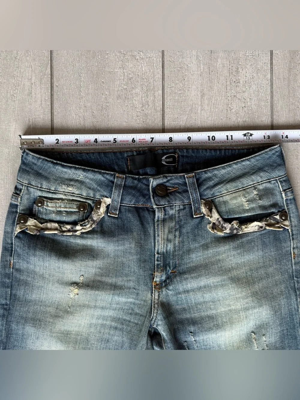 Just Cavalli Womens Lace Trim Straight Fit Jeans 26/40 Light Wash Denim Italy